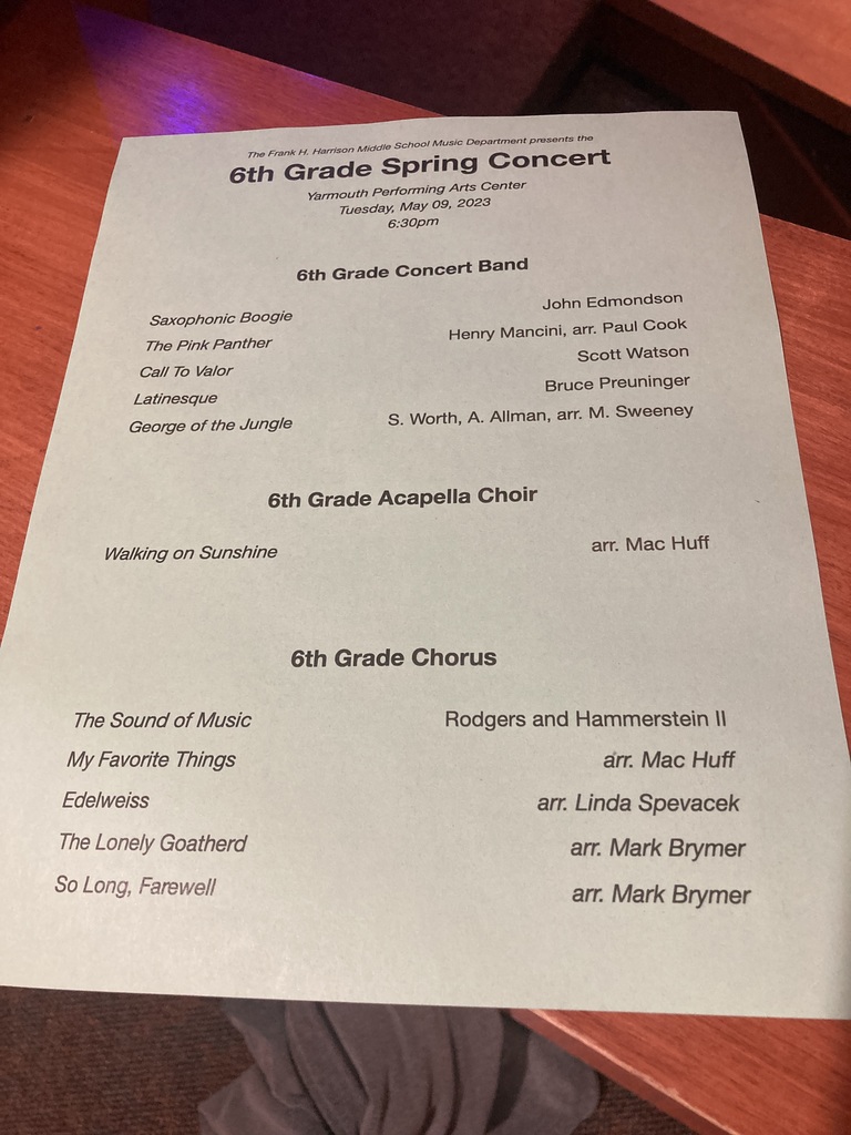 6th-grade Spring Concert program